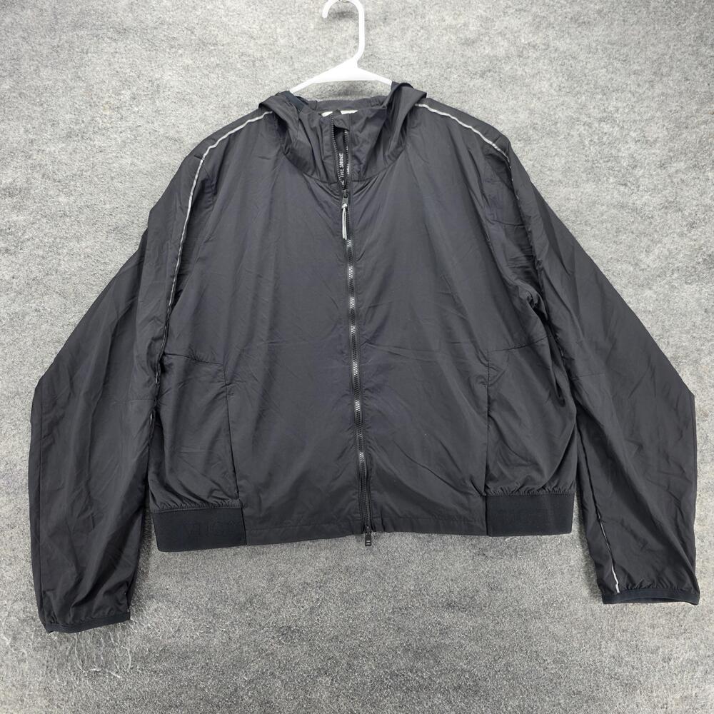 Vuori Windbreaker Jacket Womens XL Black Hooded Full Zip Pockets Reflective